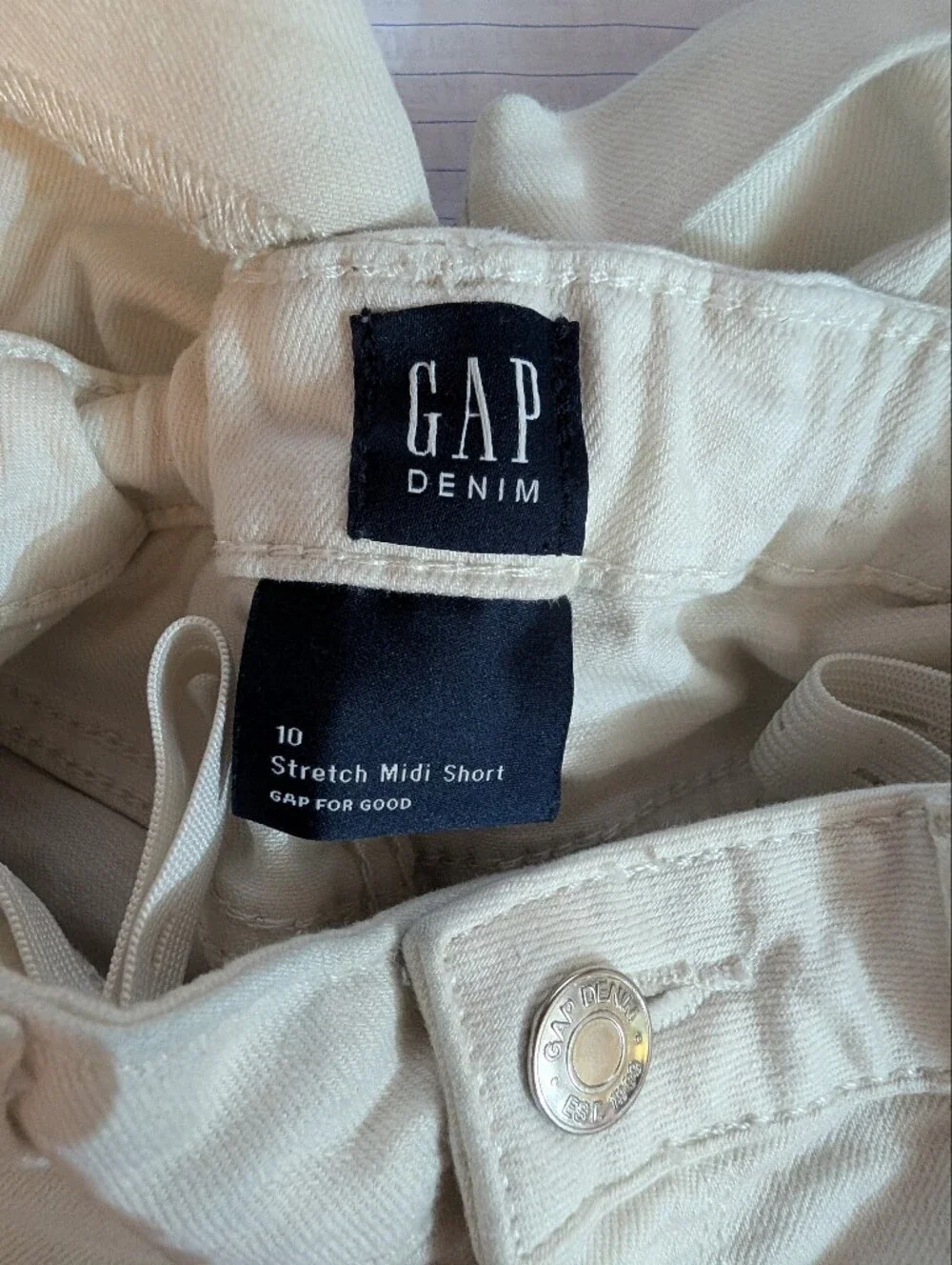 GAP Denim White Stretch Midi Shorts.